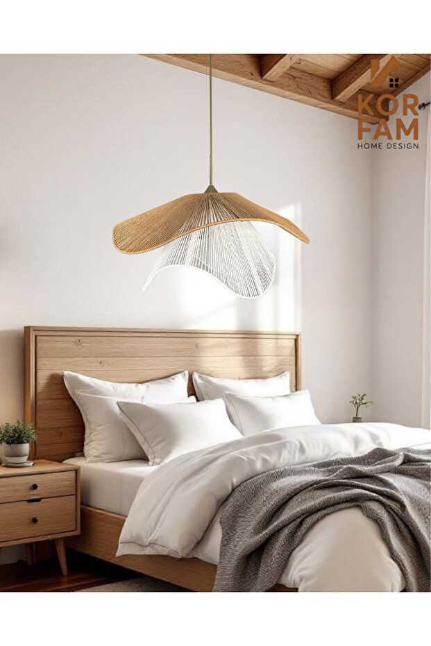 Breeze Model - Wicker Handmade Bohemian Asymmetric Shape Rustic Chandelier Brown - White - 2