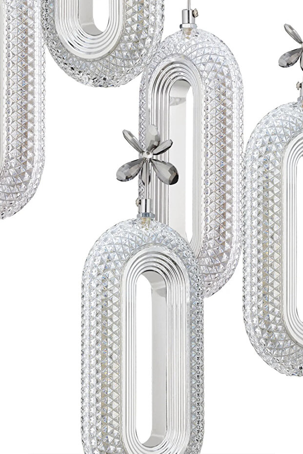 Eclipse Model 5'li Krom3 Renk Modu Ledli Kristal Taşlı Modern Salon Mutfak Oturma Odası Led Avize - 2