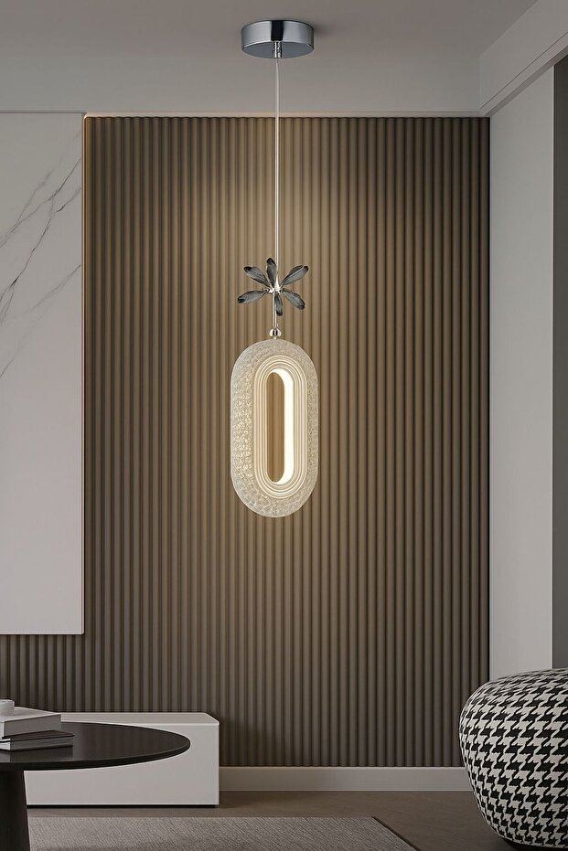 Eclipse Tekli Gümüş Ledli Kristal Taşlı Led Avize 3 Renk Modu Oturma Odası Yatak Odası Led Avize - 3