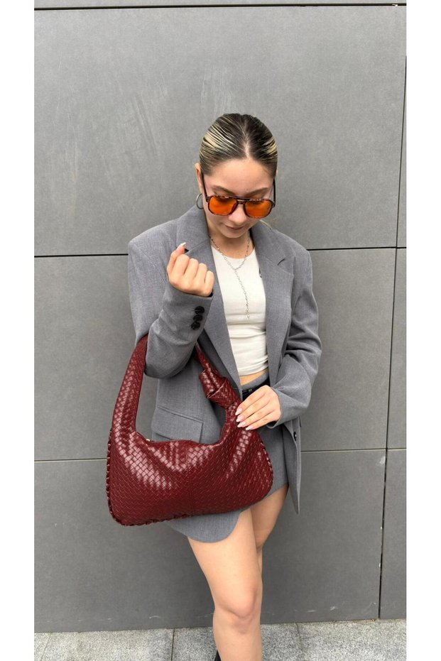Roman Knitted Textured Faux Leather Large Volume Casual Women's Shoulder Bag (Width 40 cm Length 23 Strap Circumference 46 cm)