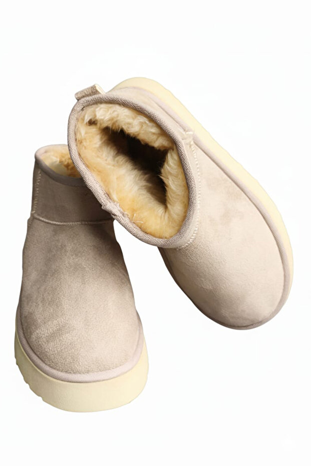 Kadın Mini Süet İçi Kürklü Yumuşak Yarım Bot Kalın Taban Süet Kalın Taban Kadın Bot - 6