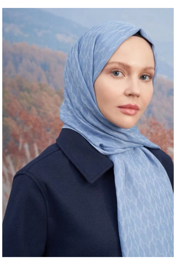 شال COTTON MONOGRAM A PATTERN - أزرق جينز - 4
