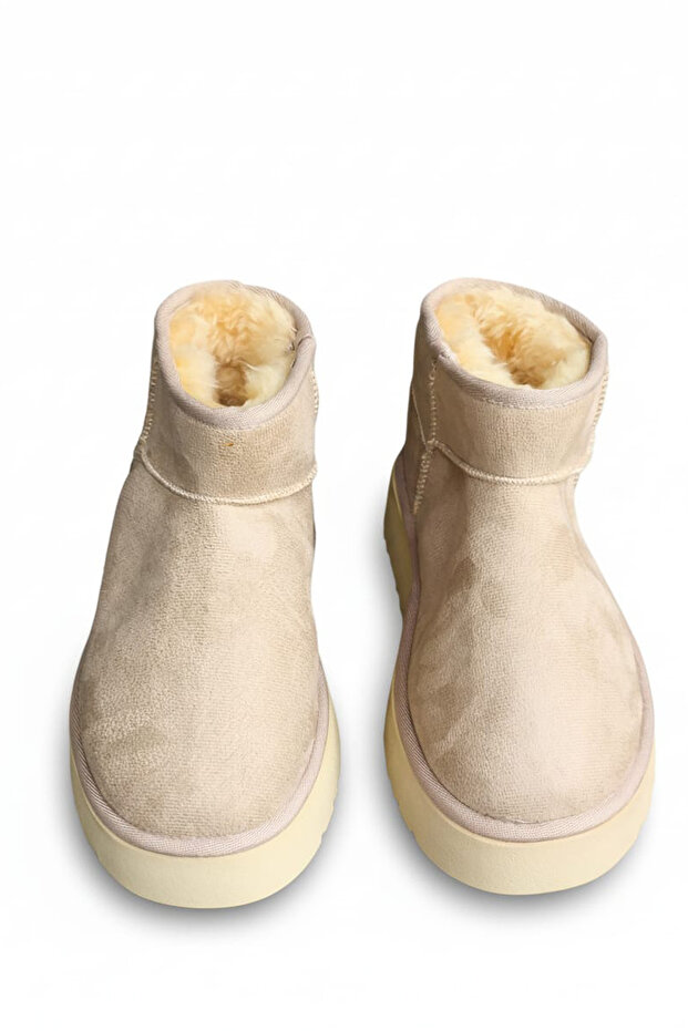 Kadın Mini Süet İçi Kürklü Yumuşak Yarım Bot Kalın Taban Süet Kalın Taban Kadın Bot - 4