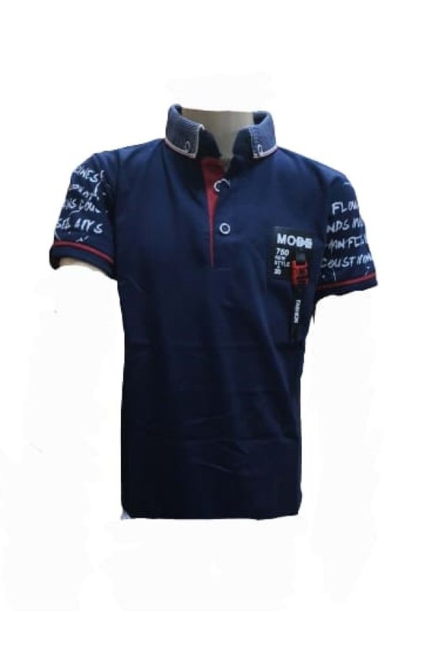 Children's Boys Polo Neck Printed T-Shirt 4023 - Navy Blue - 8 Years