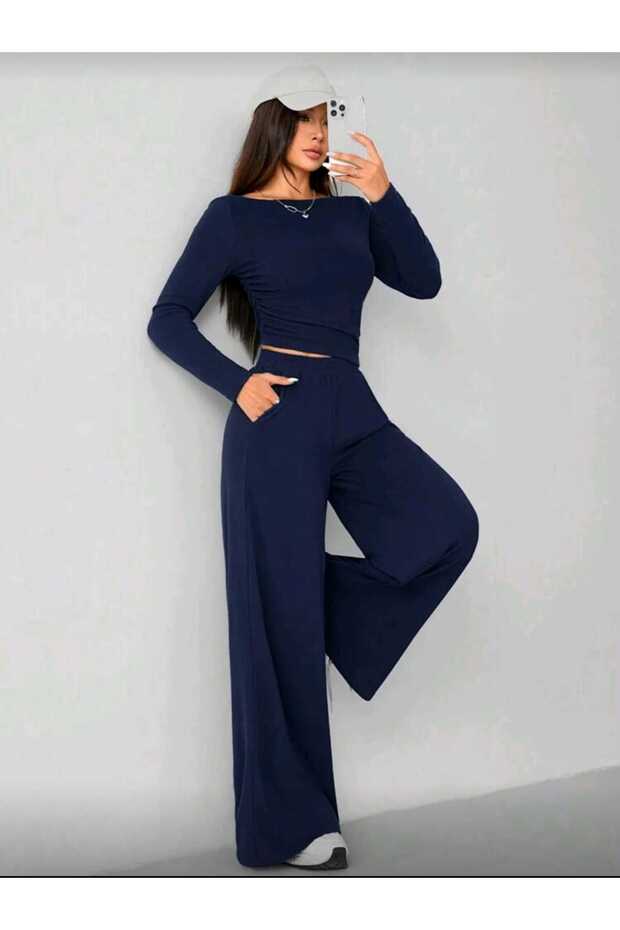 Dark Blue Women's Baggy Sweatpants Oversized Plus Size Sportswear Loose Fit Stretchy Comfortable Fabric
