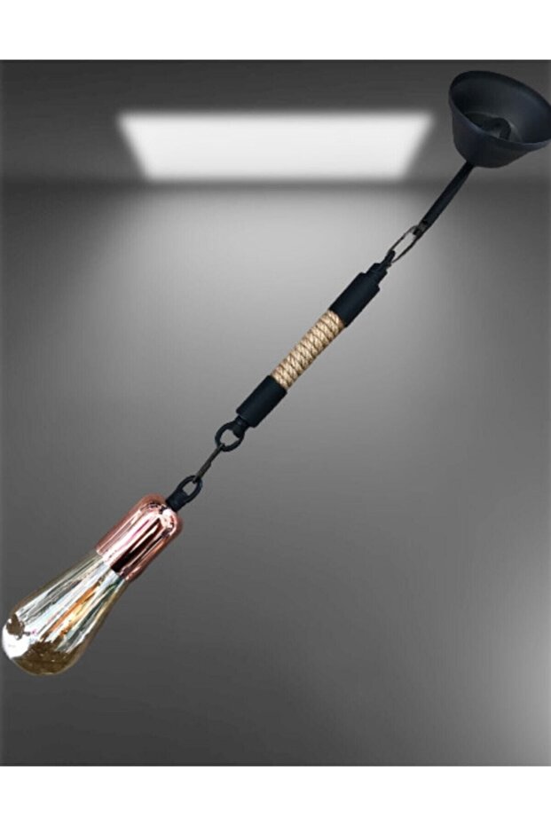 Siyah Retro Bakır Kaplama Rustik Tekli Sarkıt Avize - 2