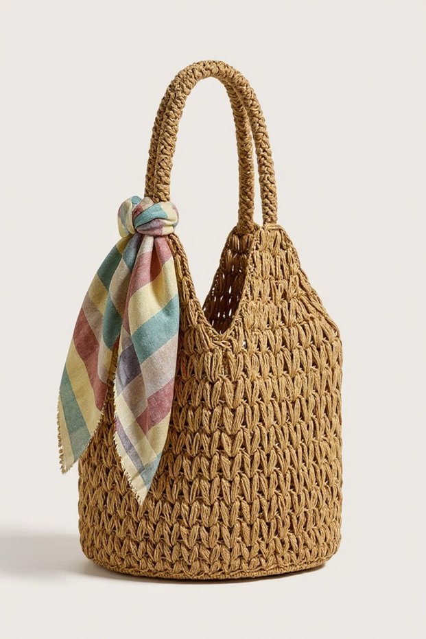 Astarli - Women's Mink Color Handmade Paper Rope Knitted Daily Shoulder Bag-Summer Bag