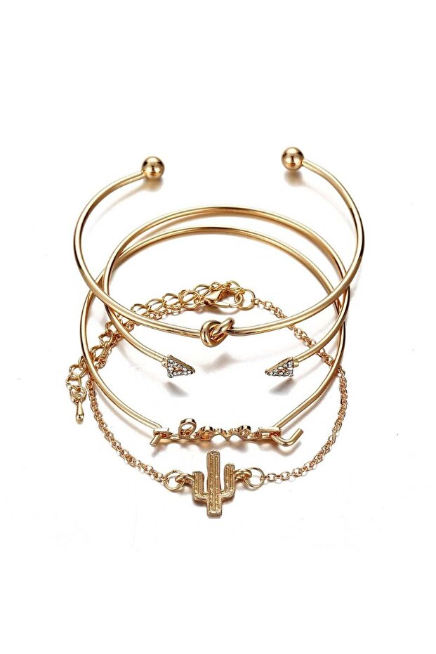 Trendy 4-Piece Minimalist Bracelet Set Gold Plated Alloy & Crystal