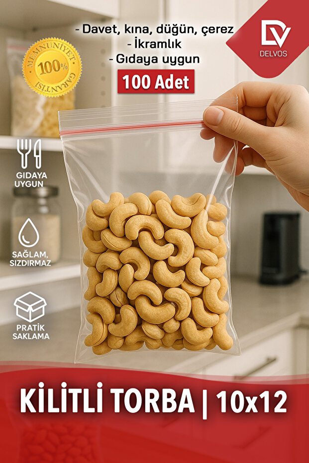 10x12cm 100'lü Buzdolabı Kilitli Torba Poşet Dondurucu İkramlık Çerez Davet Kına Hediyelik Poşeti - 1