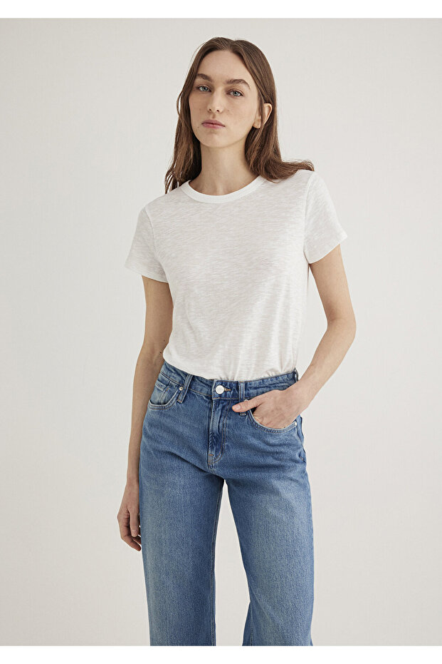 Ekru Basic Tişört Regular Fit / Normal Kesim 1613075-70057 - 1