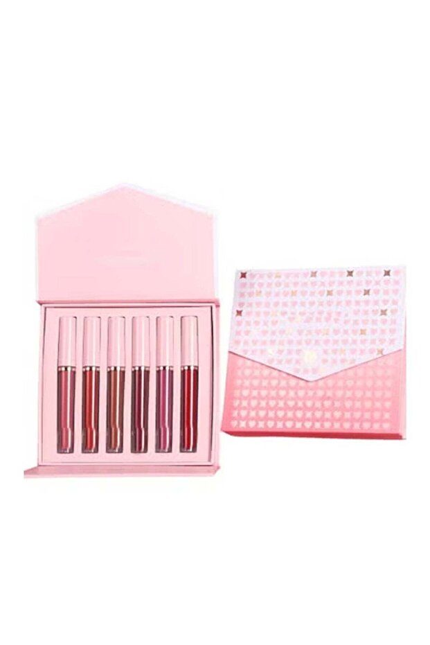 6-Piece Matte Liquid Lip Gloss Set Elegant Pink Gift Box