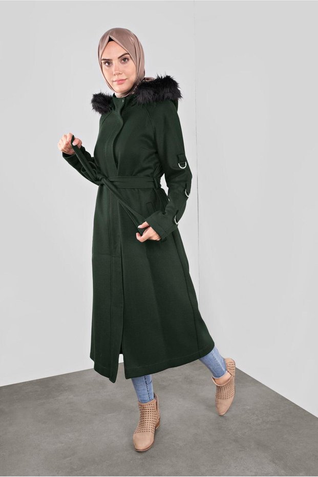 Coat with Belt and Fur Detail 90122