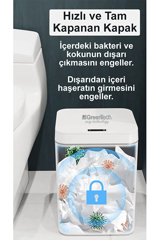 Sensörlü 16 Litre Çöp Kovası (Şarj Edilebilir Lityum Pilli) / GT-SC03 - 6