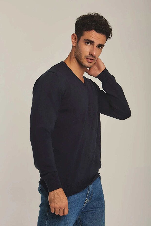 Mens Solid V-Neck Sweater - 3