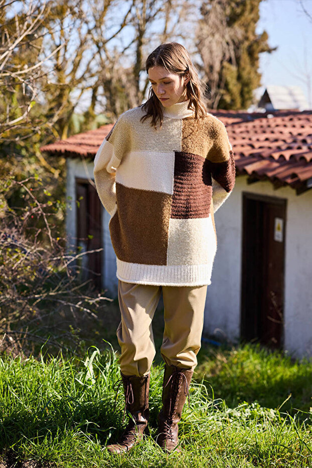 KAHVERENGİ PATCHWORK KAZAK - 5