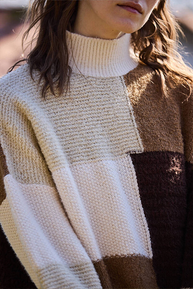 KAHVERENGİ PATCHWORK KAZAK - 6