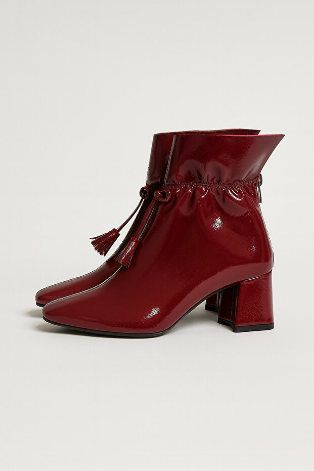 Bordo Kadın Püskül Detaylı Rugan Bot&Bootie 5,5CM BYNDPUSBT01 - 5