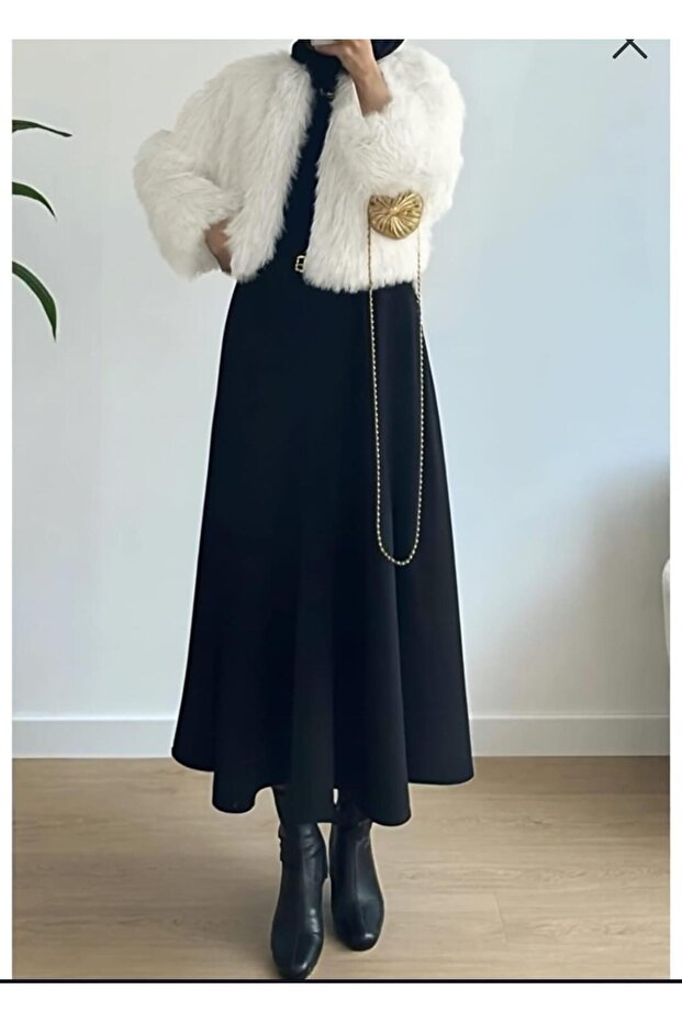 Women's Puff Scuba Black Hijab Flared Skirt