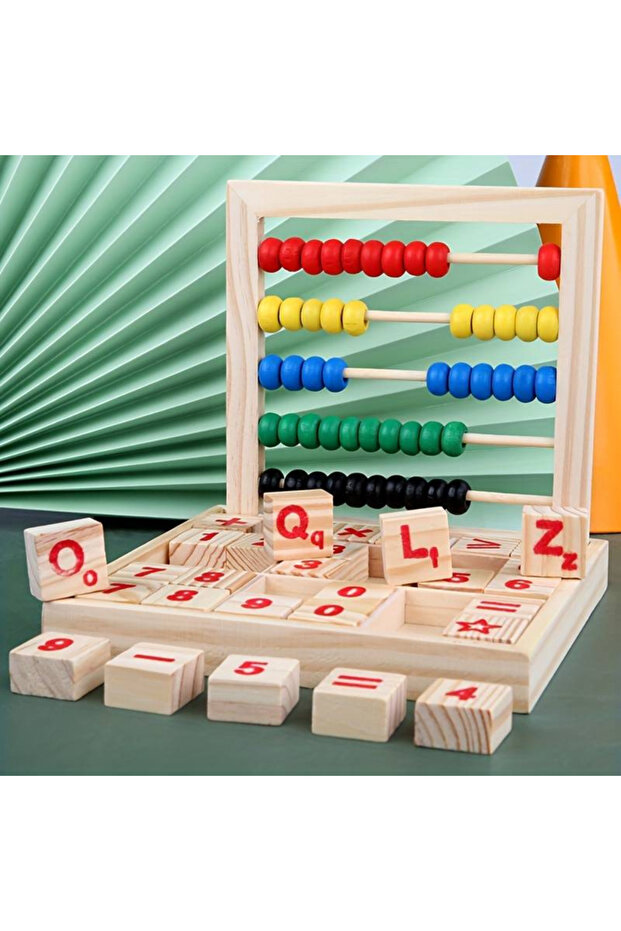 Abacus made of wood with letters, numbers, and mathematical operations - 5