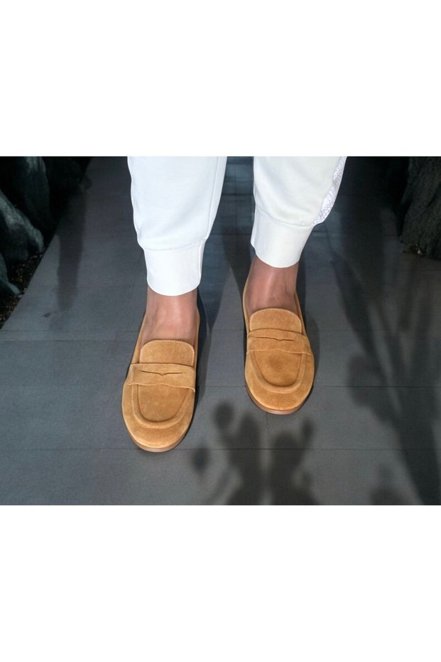Camel Suede Genuine Leather Women's Loafer Shoes