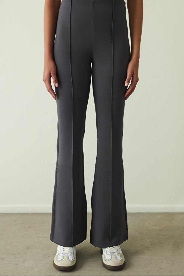 Antrasit Modal Yüksek Bel İspanyol Paça Pantolon - 2