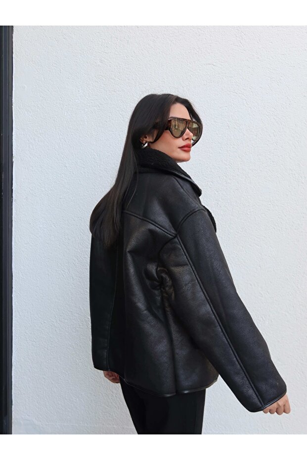 Black Buttoned Suede Jacket - 5