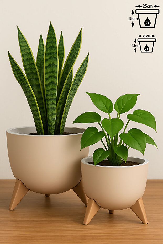 2li Küre Saksı Seti Ayaklı Süzgeçli Plastik Çiçek Saksısı Set - 1
