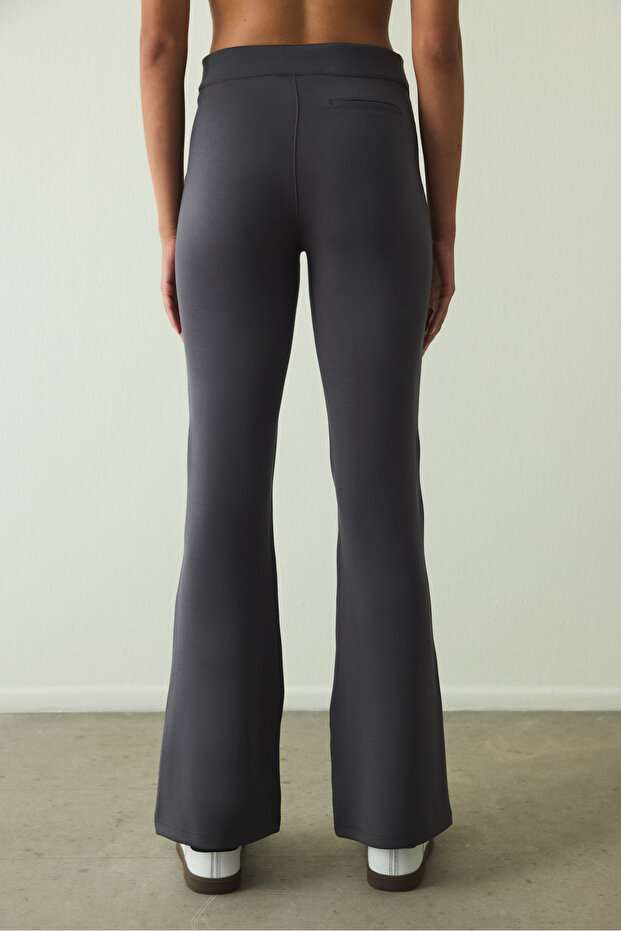 Antrasit Modal Yüksek Bel İspanyol Paça Pantolon - 3
