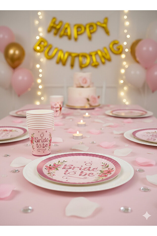 Bride To Be Çiçekli Pembe Tabak Bardak Set 8 Kişilik - 6