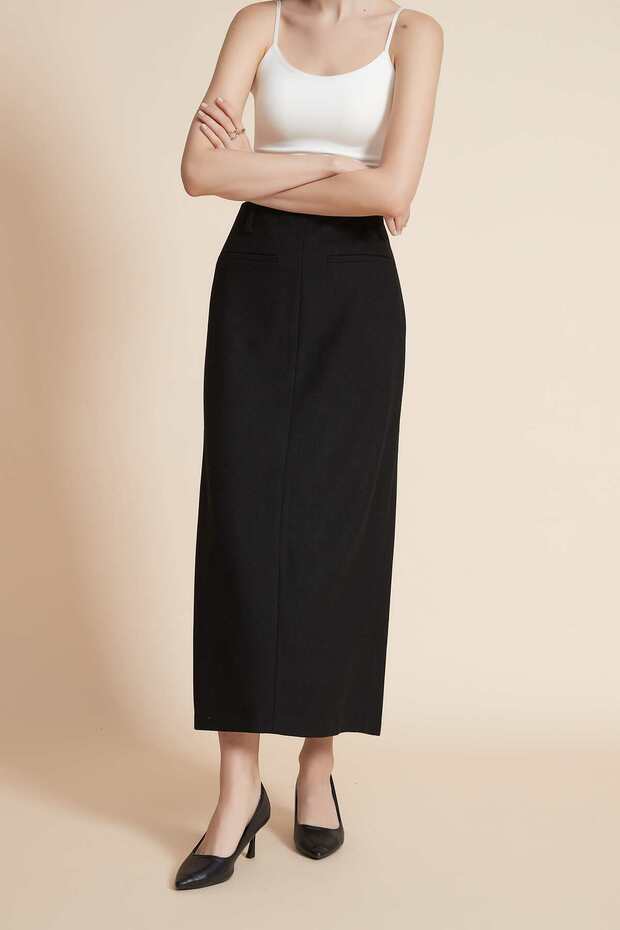 Solid Midi Skirt - 7