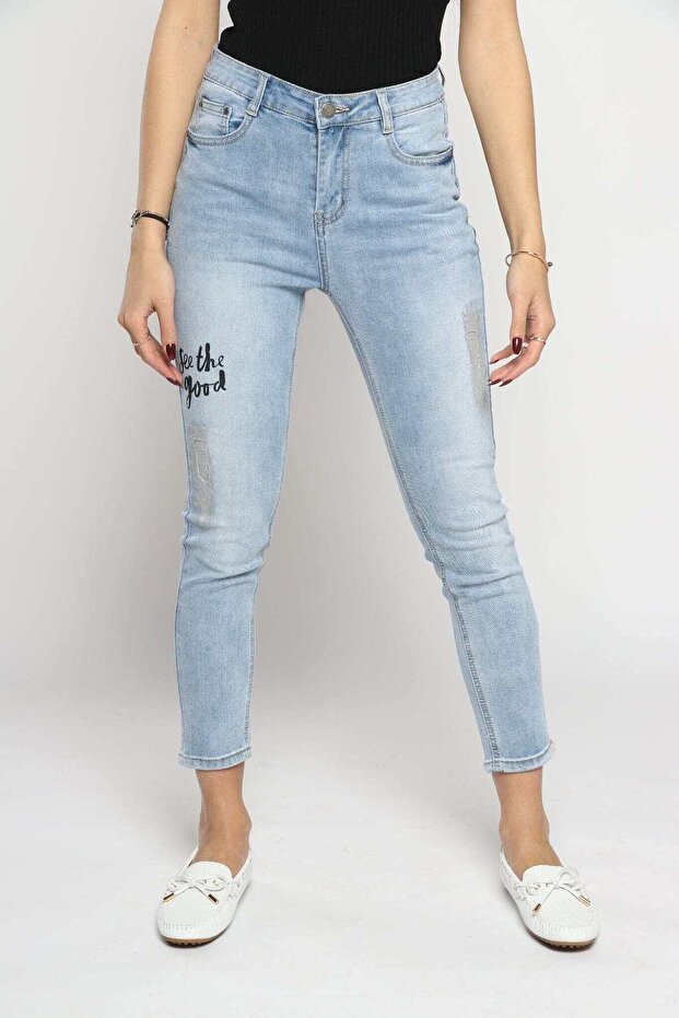 High-Waist Ripped Jeans