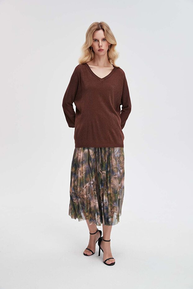 بلوزة سادة كبيرة الحجم بفتحة رقبة على شكل حرف V - 5