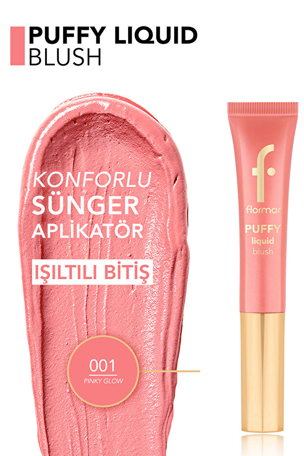 Puffy Moisturizing Effect & Shiny Finish Liquid Blush with Sponge Applicator - 001 Pinky Glow - 6