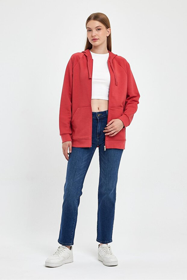 Grace Kapüşonlu Fermuarlı Regular Fit Basic Sweatshirt - Gülkurusu - 6