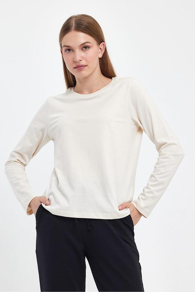 Gloria Bisiklet Yaka Regular Fit Basic Tişört - Bej - 2