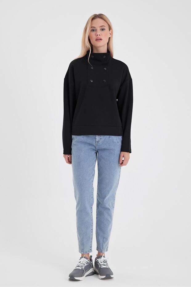 Sera Dik Yaka Sweatshirt - Siyah - 2