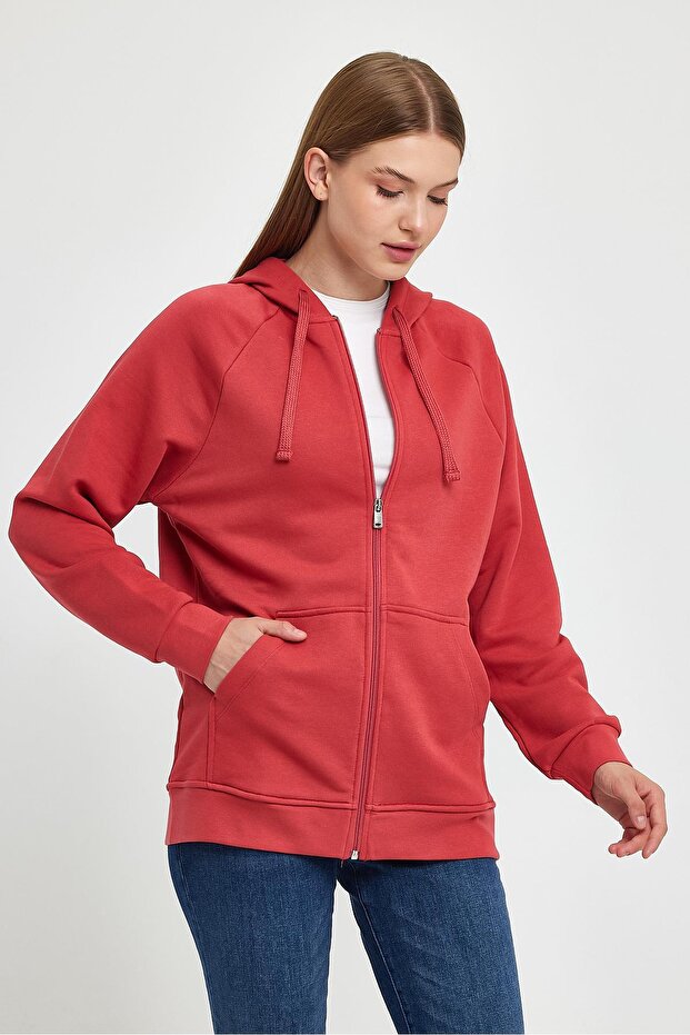 Grace Kapüşonlu Fermuarlı Regular Fit Basic Sweatshirt - Gülkurusu - 3