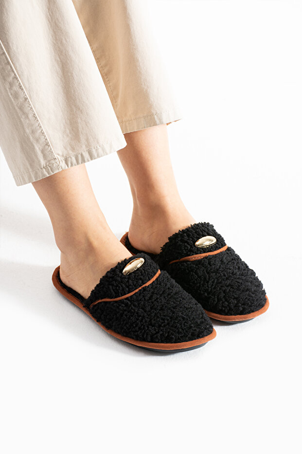 Siyah Havlu Kışlık Terlik Ev Terliği (Dar kalıptır) - 3