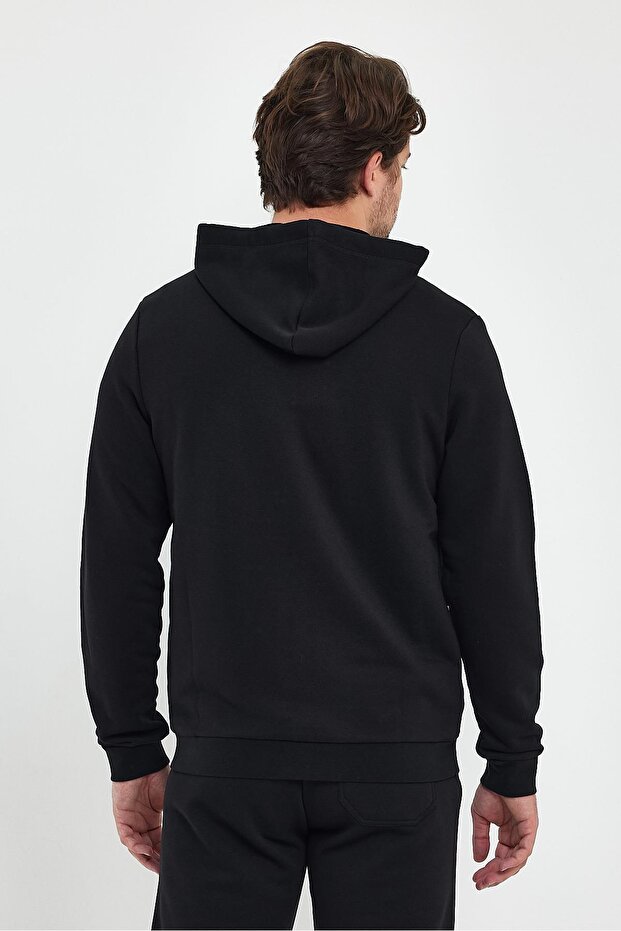 Greg Kapüşonlu Önü Fermuarlı Basic Sweatshirt - Siyah - 8
