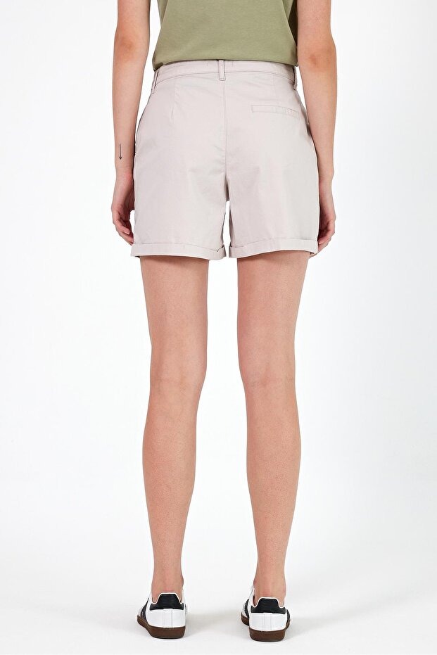 Helen Yüksek Bel Gabardin Bermuda Şort-Taş - 4