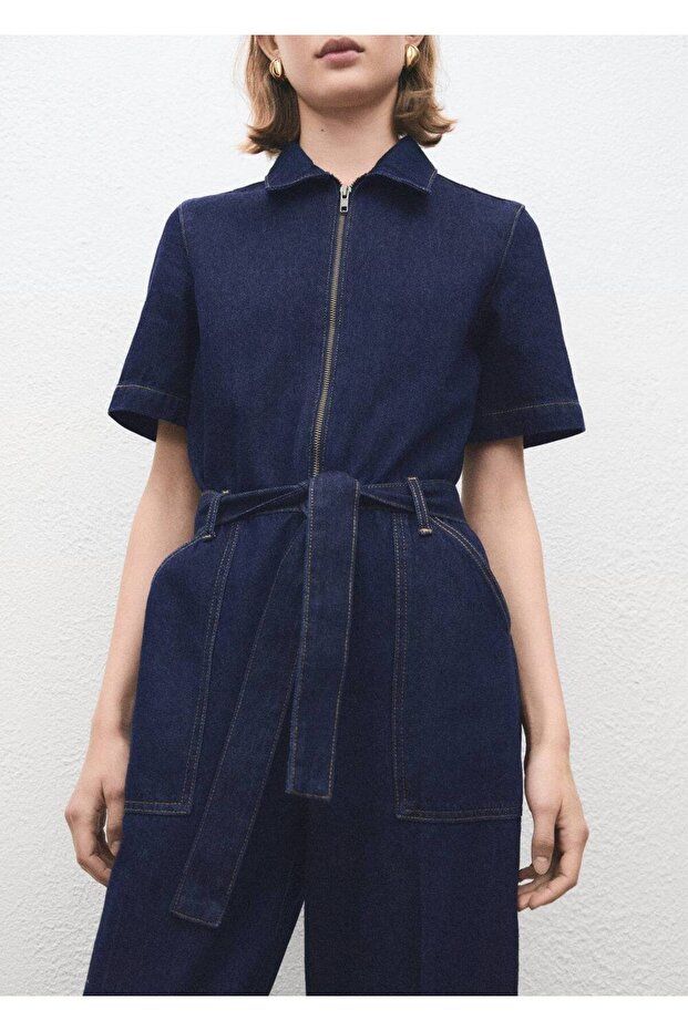 Denim Jumpsuit with Belt