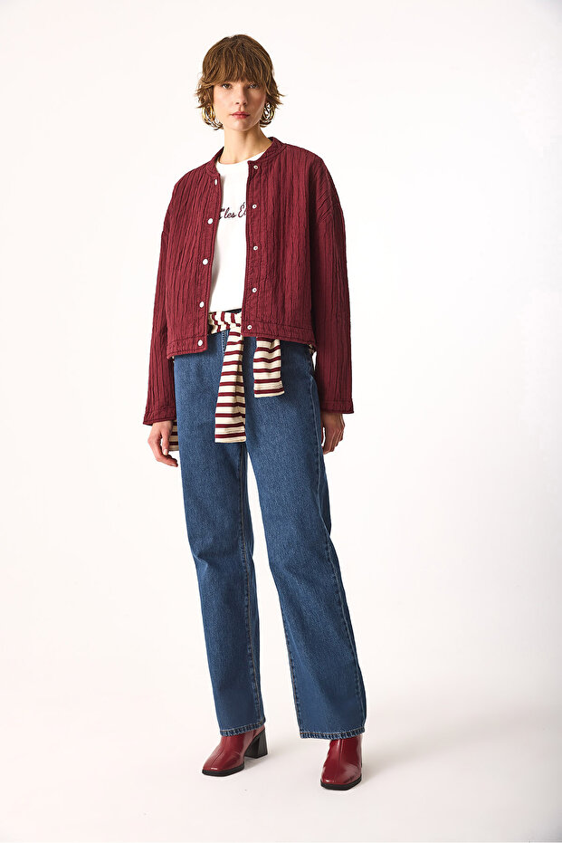 Kapitone Bomber Ceket-Bordo - 4