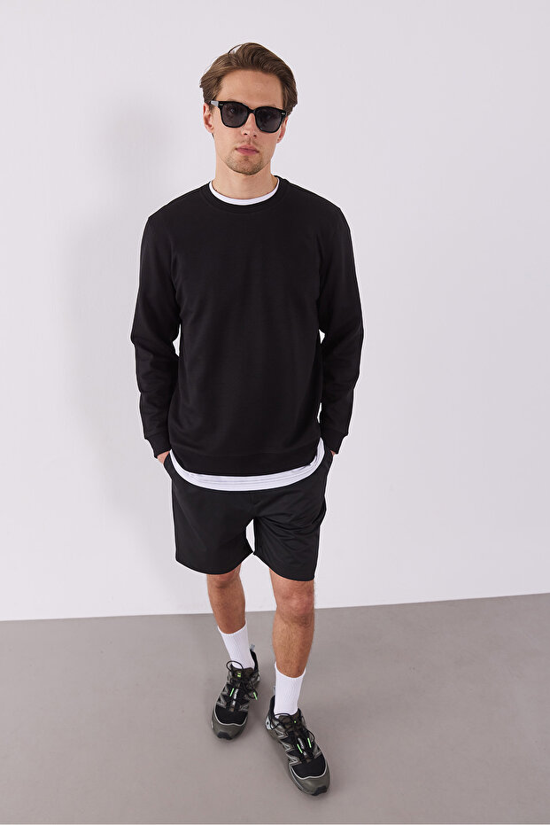 Erkek Rich Bisiklet Yaka Regular Fit Basic Sweatshirt - Siyah - 1