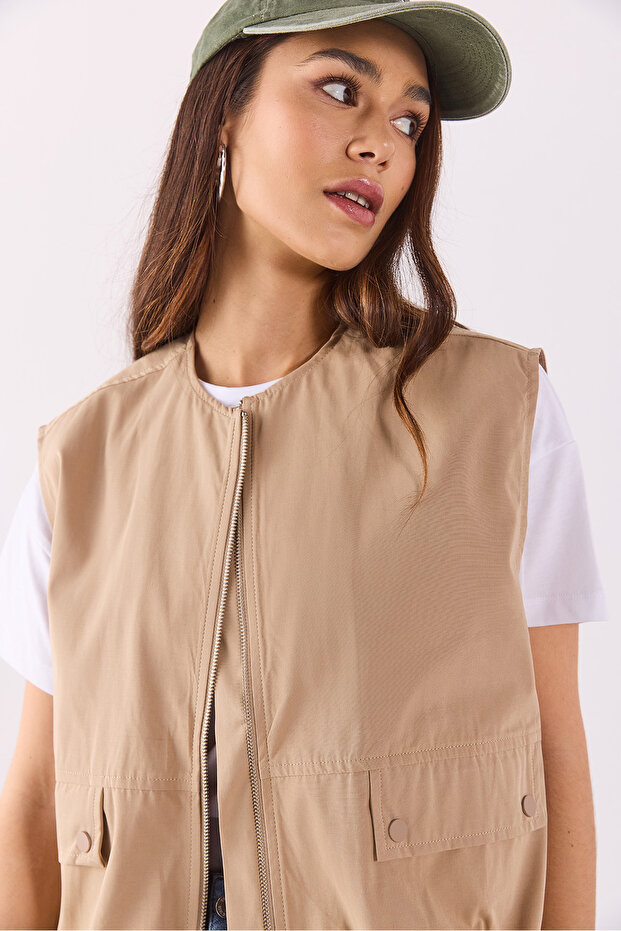 Kadın Paraşüt Bomber Yelek - Taba - 8