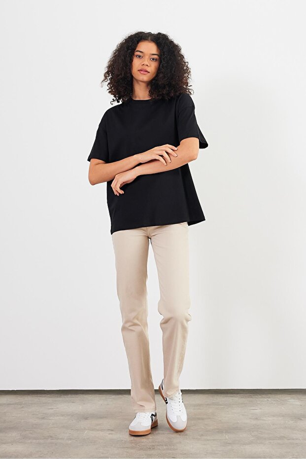 Oversize Rahat Kalıp Tişört-Siyah - 4