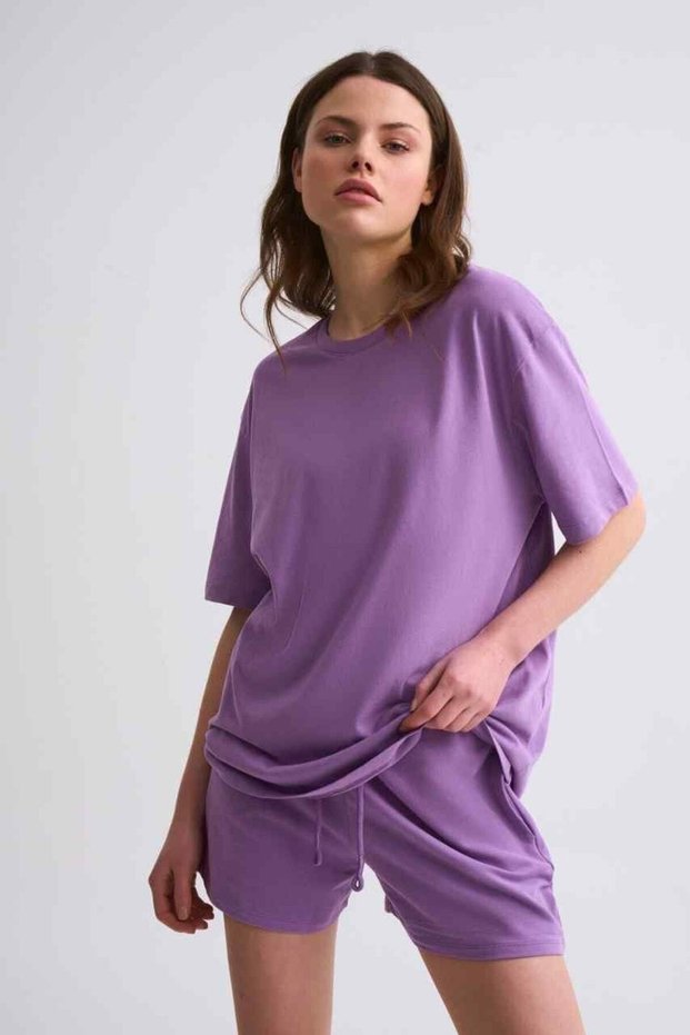 Purple Organic Women's Shorts Lace Up Regular Fit Two Pockets