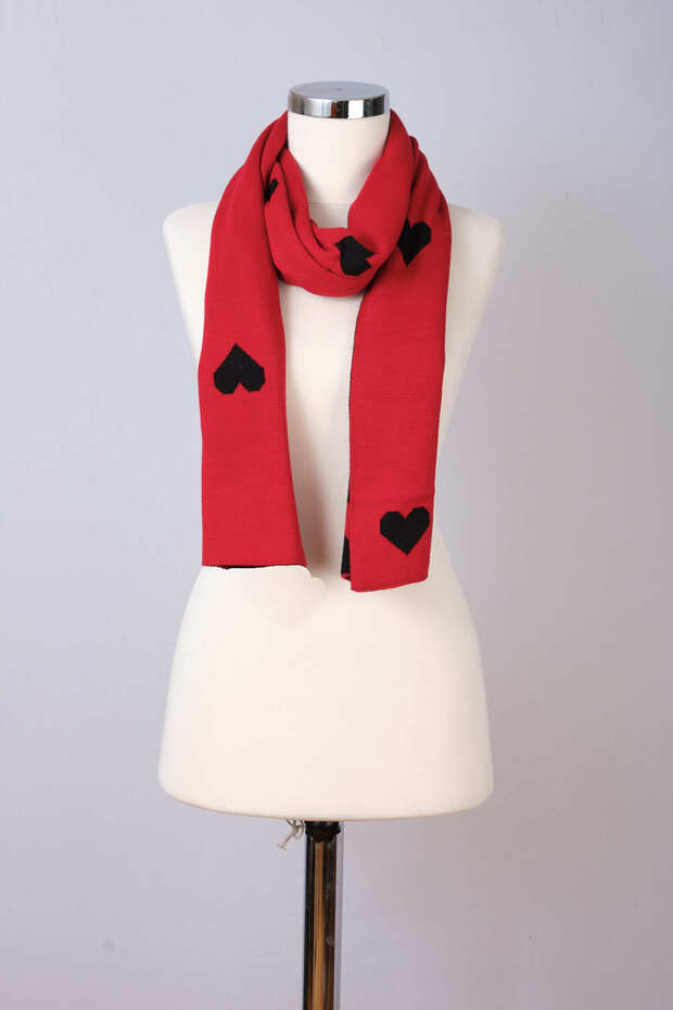 Kalp Desenli Çift Taraflı Triko Çocuk Atkısı(5-10 Yaş, 30x140cm) - 4