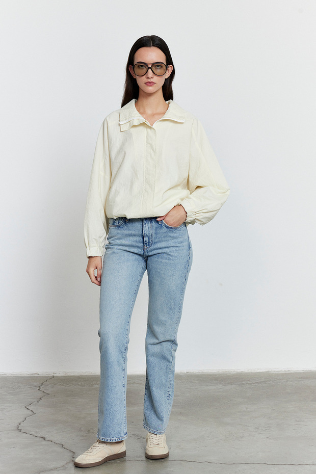 Fermuarlı Oversize Ceket Ekru - 4