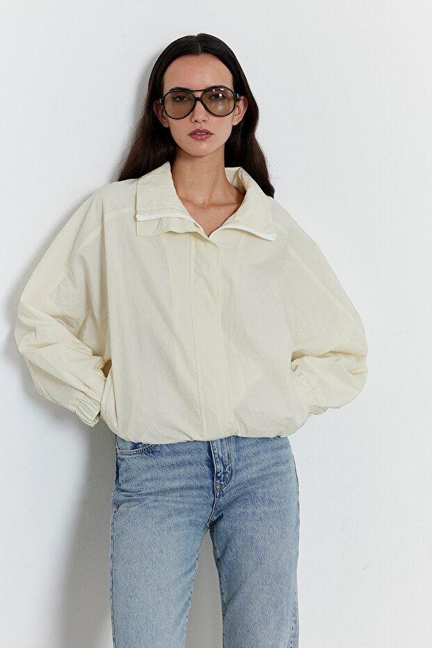 Fermuarlı Oversize Ceket Ekru - 2