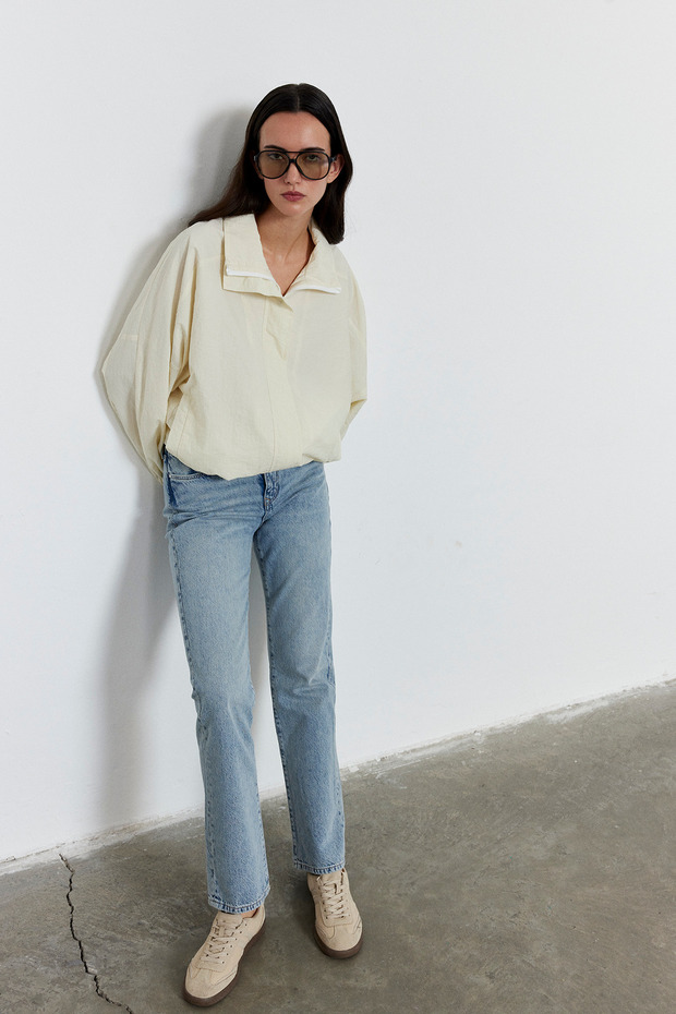 Fermuarlı Oversize Ceket Ekru - 1